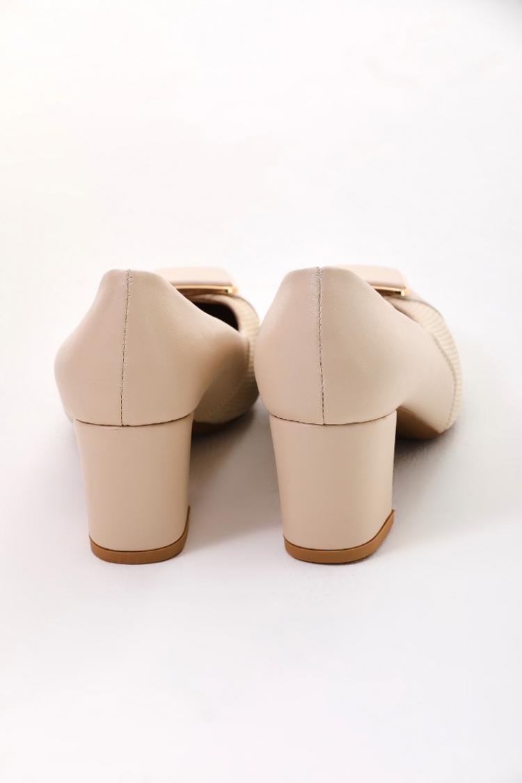 Bej  File Detaylı Tokalı Kadın Topuklu Ayakkabı