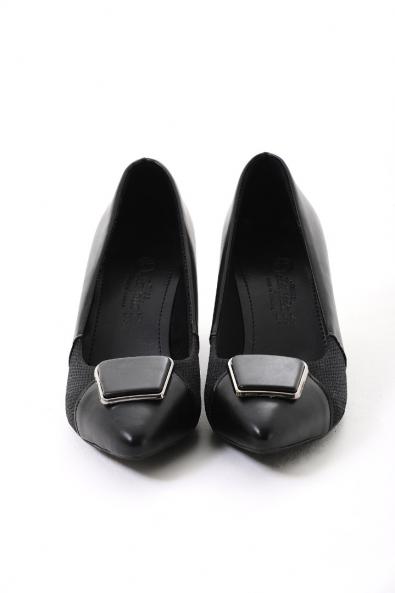 Siyah  File Detaylı Tokalı Kadın Topuklu Ayakkabı